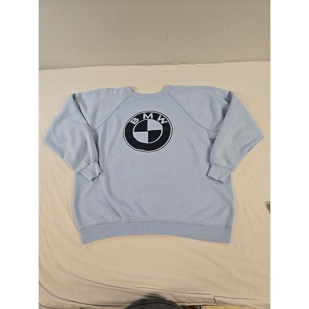 Vintage 80s BMW Raglan Sweatshirt Size Large Baby Blue Crewneck - Picture 11 of 11